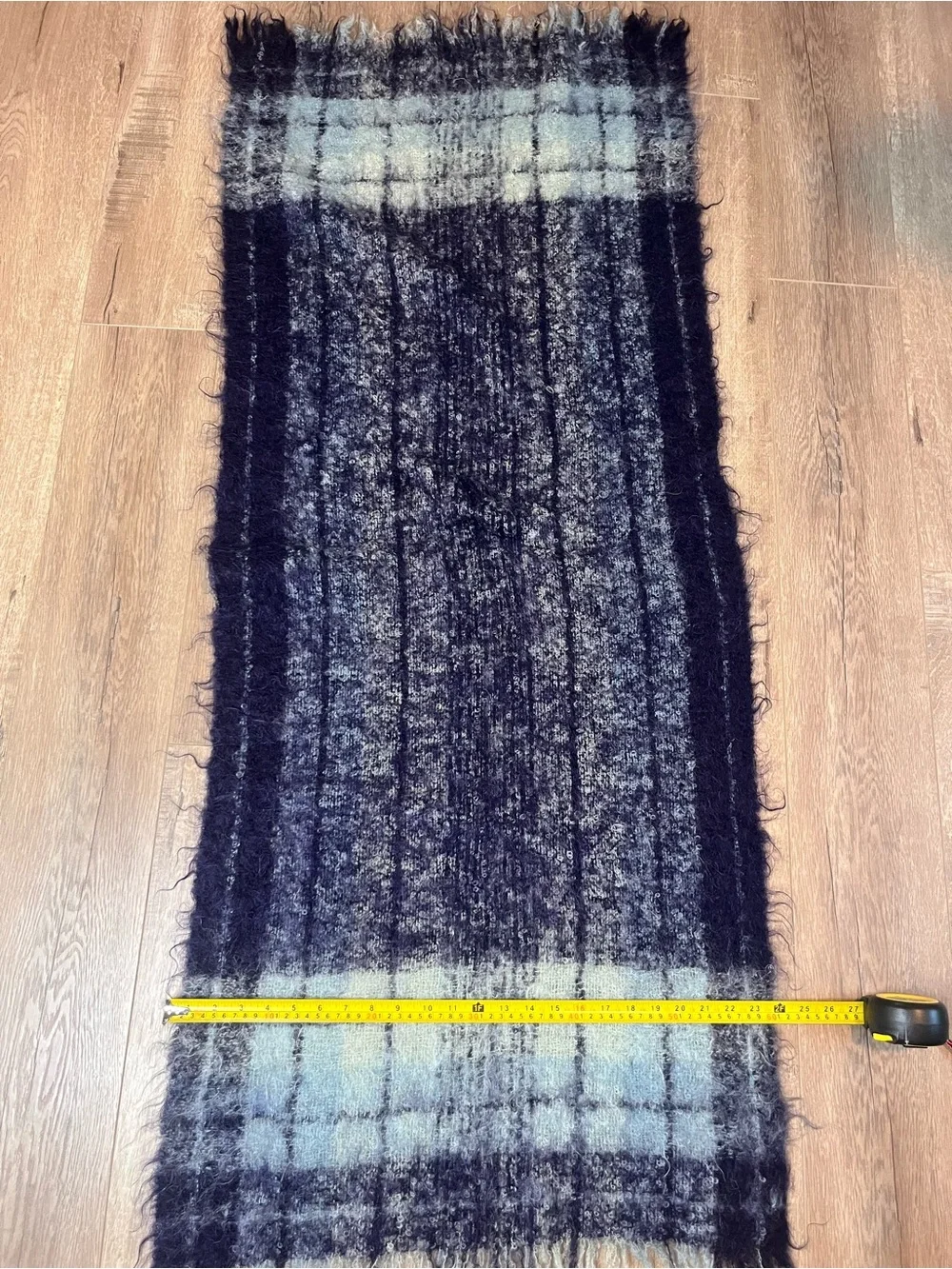 Vtg All Mohair Pile 70% Mohair 30% Wool Made in Scotland 59’x24’ Blue White